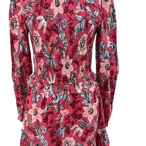 Banjanan Mortiz Dress Midi Smocked Floral Print Cotton Pink Size Small - Picture 4 of 14
